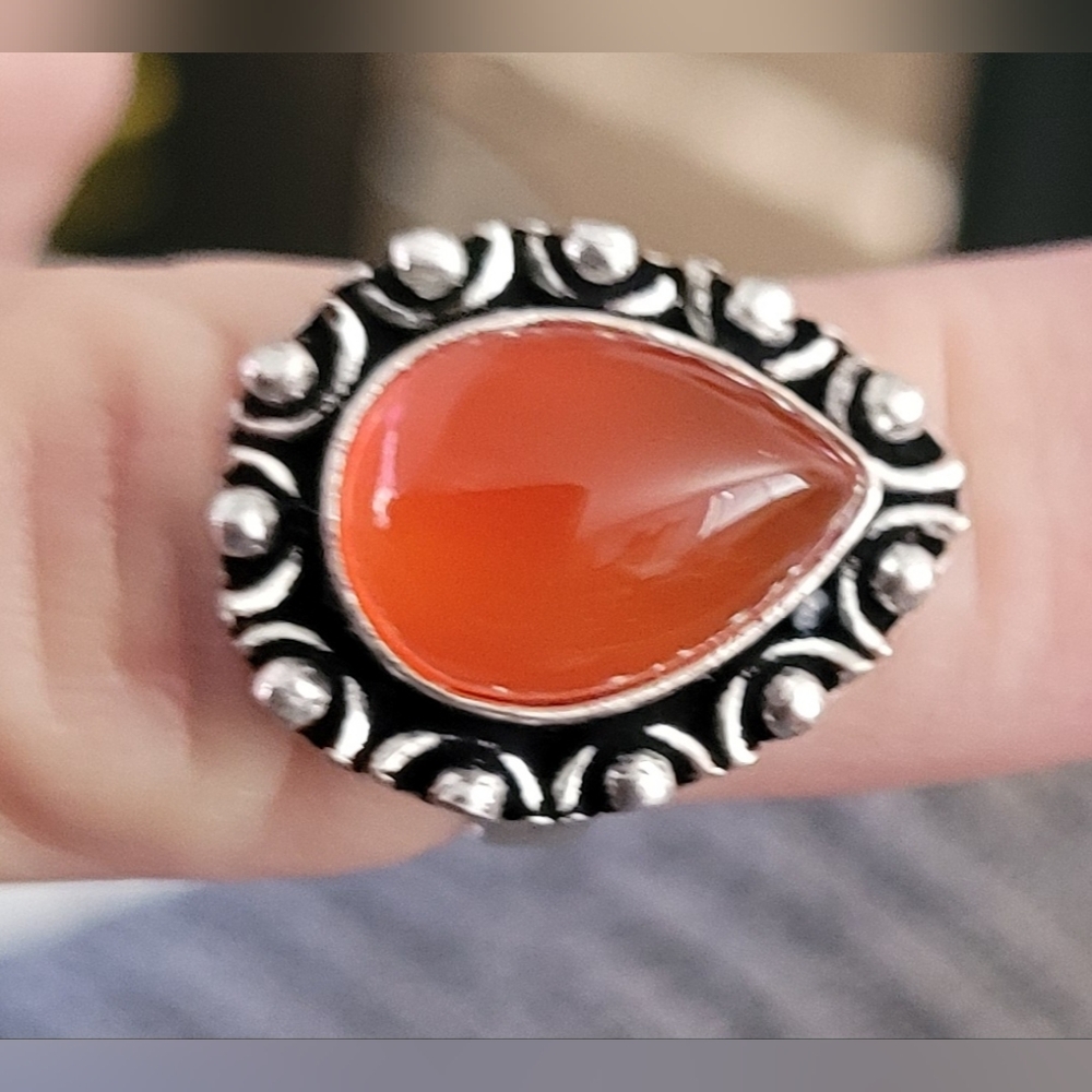 Silver and Orange Teardrop Ring